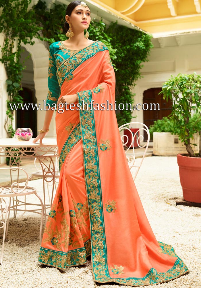 Buy Captivating Peach Woven Silk Wedding Wear Saree - Zeel Clothing