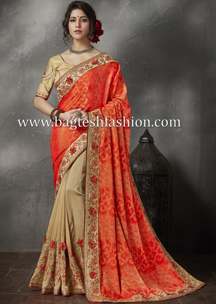 Beige Silk Indian Wedding Saree