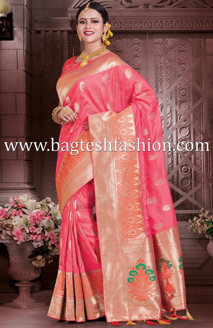 Unique Look Pink Banarasi Saree