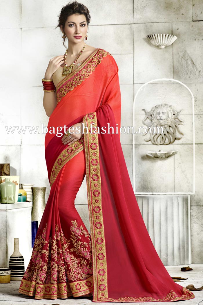 Wonderful Shaded Red Silk Saree