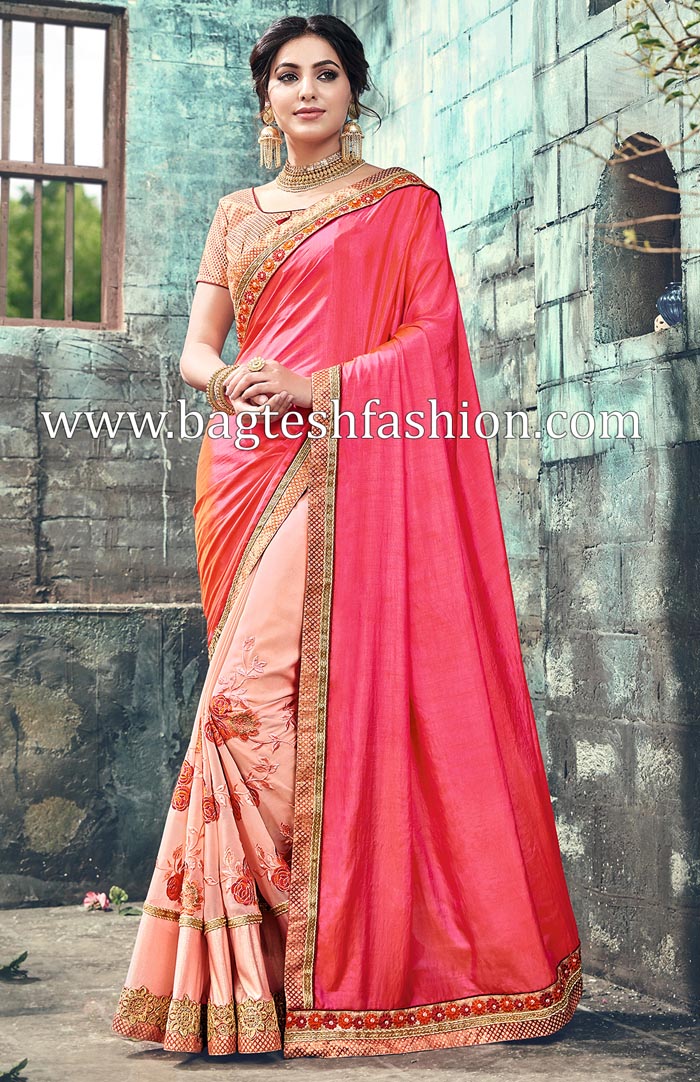 Victorious Pink Art Silk And Georgette Saree