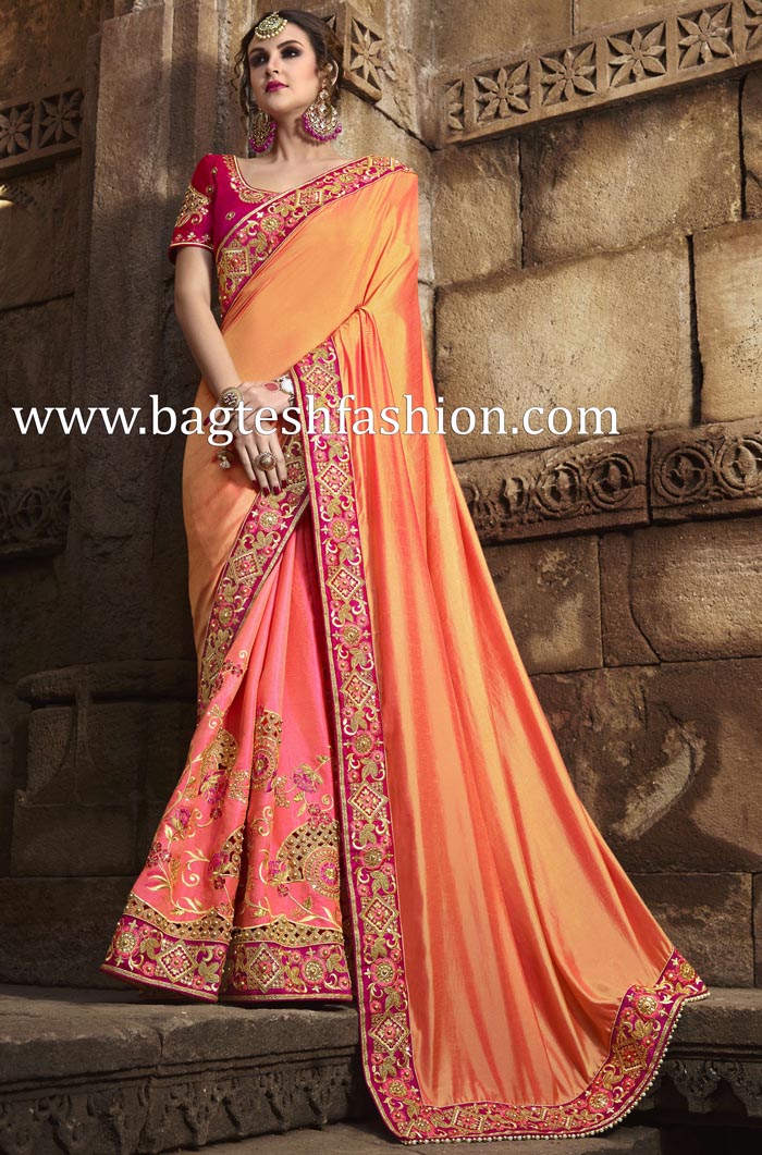 Marvelous Orange And Pink Art Silk Saree
