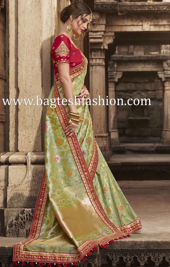 Beautiful Green Banarasi Silk Saree