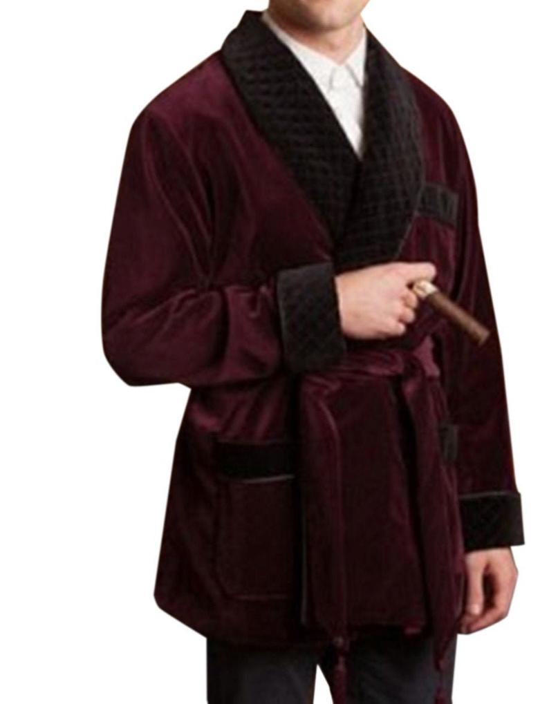 Wedding Party Burgundy Quilted Smoking Jacket