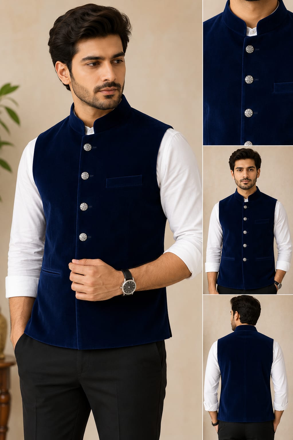 Modi Style Navy Blue Nehru Jacket