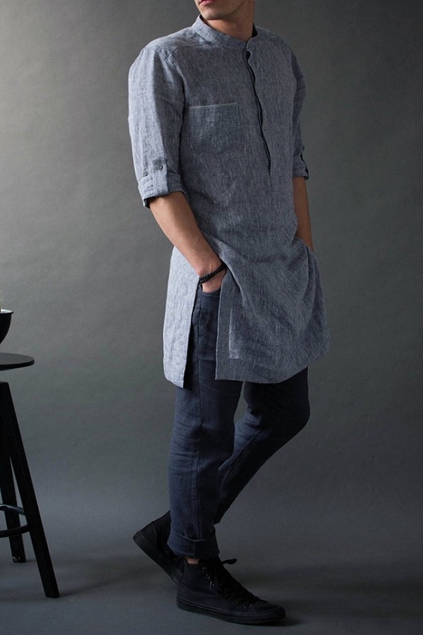 Classic Style Long Tunic Linen Shirt