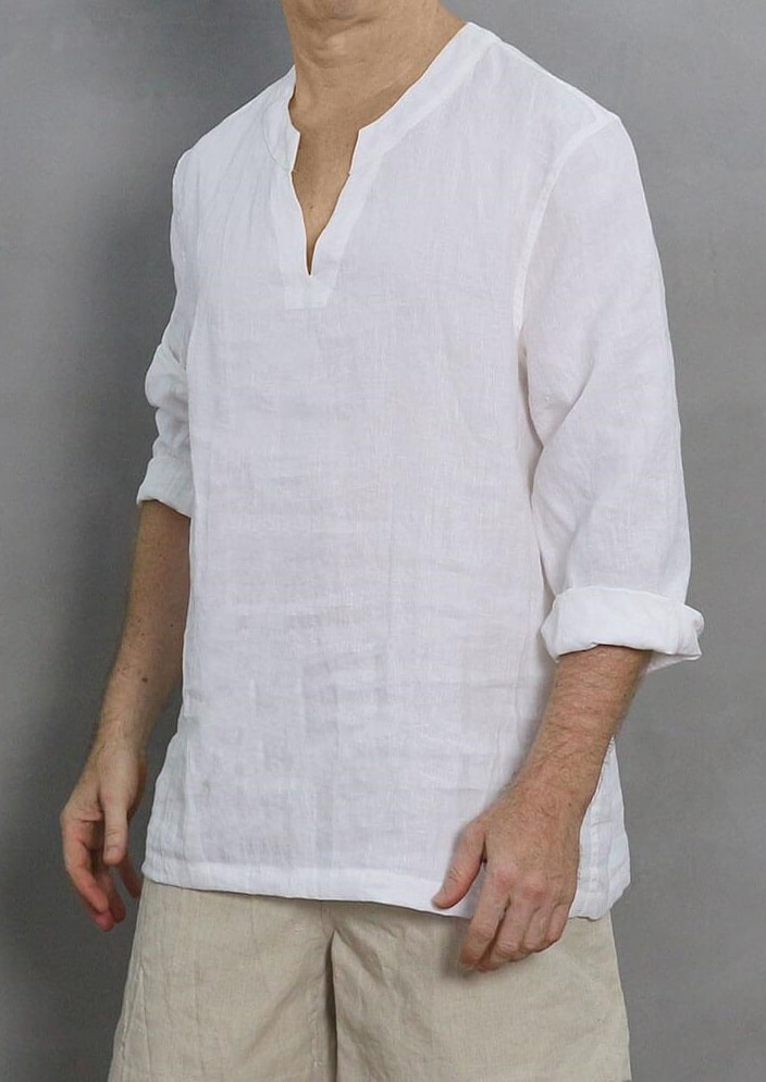 V Neck Full Sleeve Mens Linen Tunic