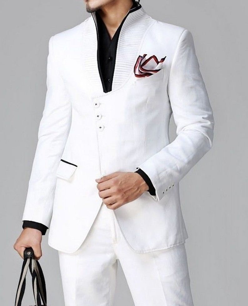 Luxury White Wedding Linen Suits