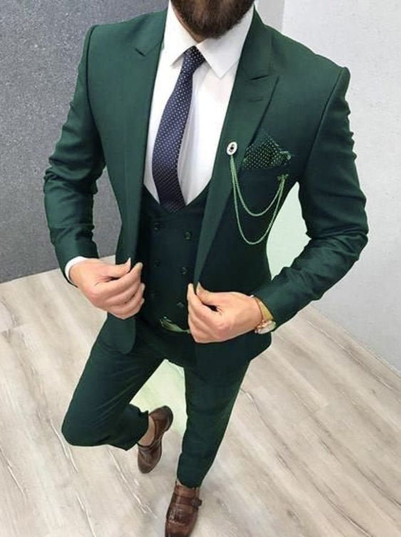Formal 3 Piece Green Mens Suits
