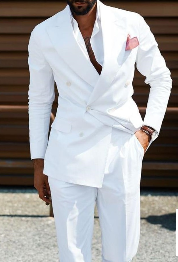 Double Breasted Men White Dinner Suit