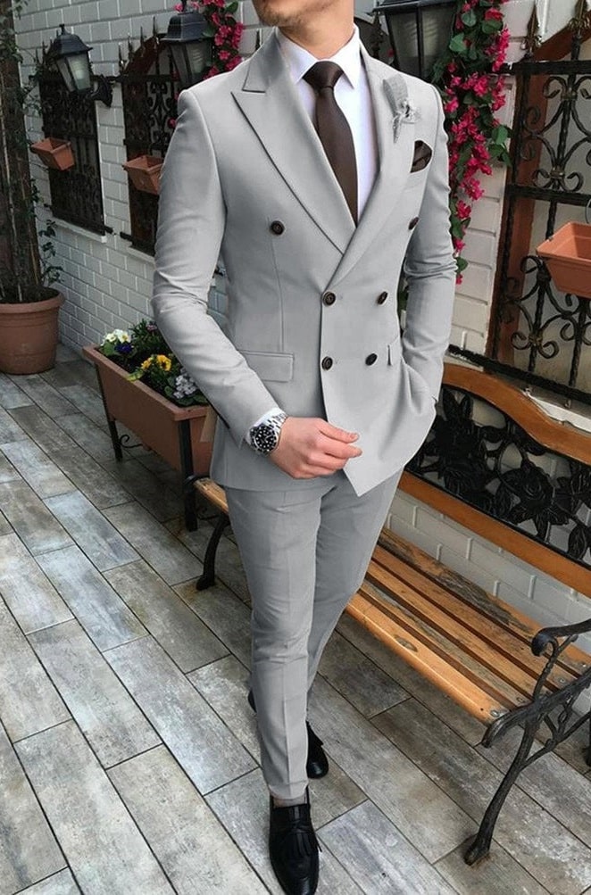 Gray - Pure-polyester - Men Tuxedo Suit, Wedding Tuxedo