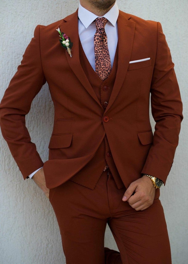 Groom 3 Piece Wine Wedding Suit