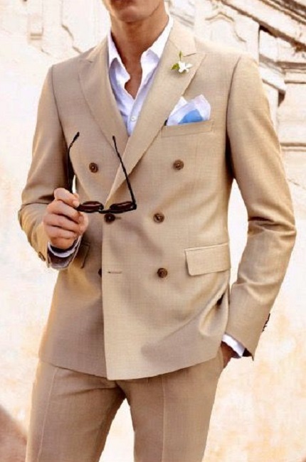 Double Breasted Beige 2-Piece Suit