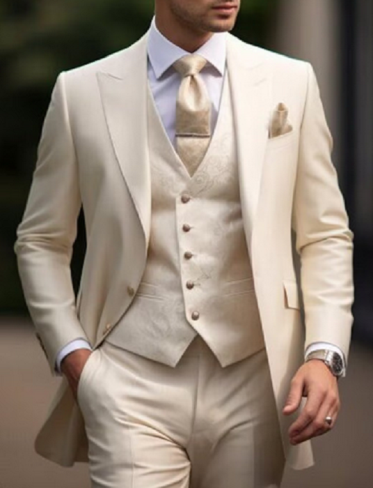 Men's Cream Tailored Tuxedo Suit