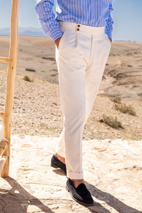 Stylish Sartorial White Cotton Gurkha Pants