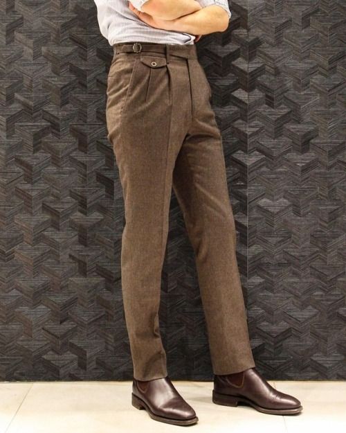Classic Gurkha Slim Fit Brown Flannel Trousers