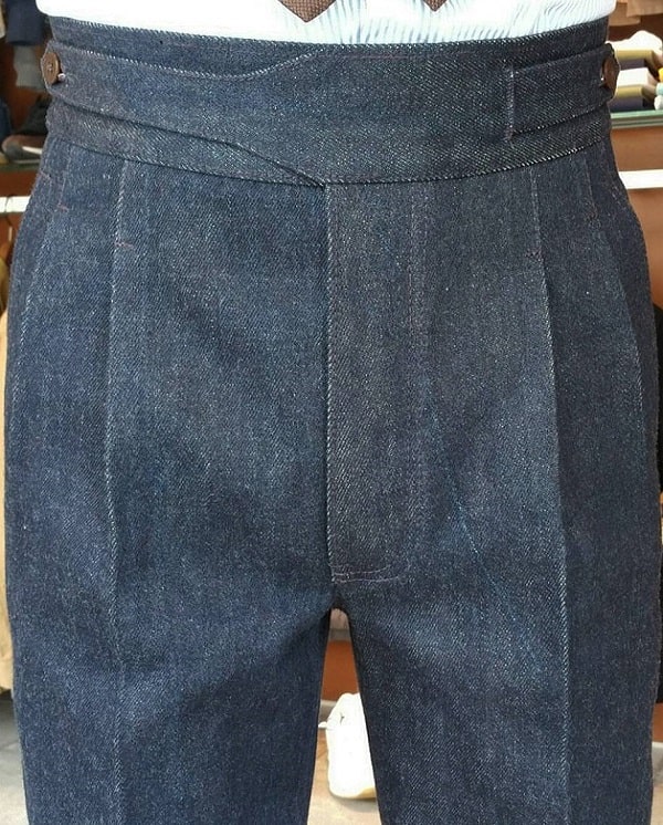 Denim Pleated High-waisted Pants