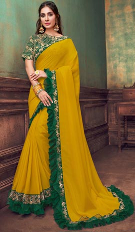 Yellow pure banarasi silk saree wedding 1218-atpcosmetics.com.vn