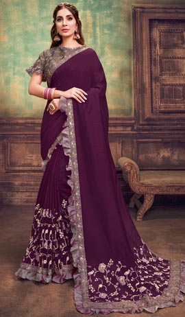 Charming Silk Georgette Purple Wedding Saree